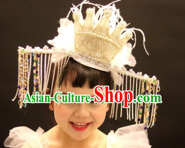 Professional Children Stage Performance Hair Accessories Christmas Day Headwear Girl Princess Pearls Royal Crown