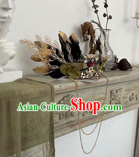 Handmade Gothic Feather Headpiece Brazil Carnival Mask Halloween Cosplay Face Mask Costume Party Blinder