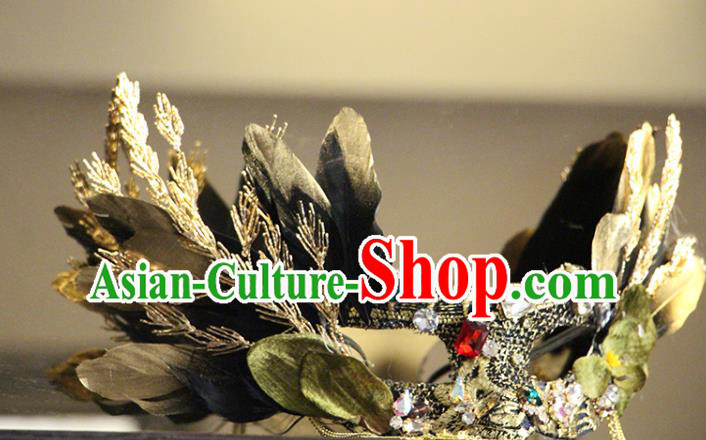 Handmade Gothic Feather Headpiece Brazil Carnival Mask Halloween Cosplay Face Mask Costume Party Blinder