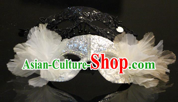 Handmade Costume Party White Sequins Blinder Gothic Princess Headpiece Brazil Carnival Mask Halloween Cosplay Face Mask