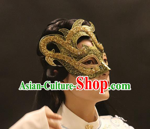 Handmade Baroque Headpiece Brazil Carnival Golden Mask Halloween Cosplay Face Mask Costume Party Blinder