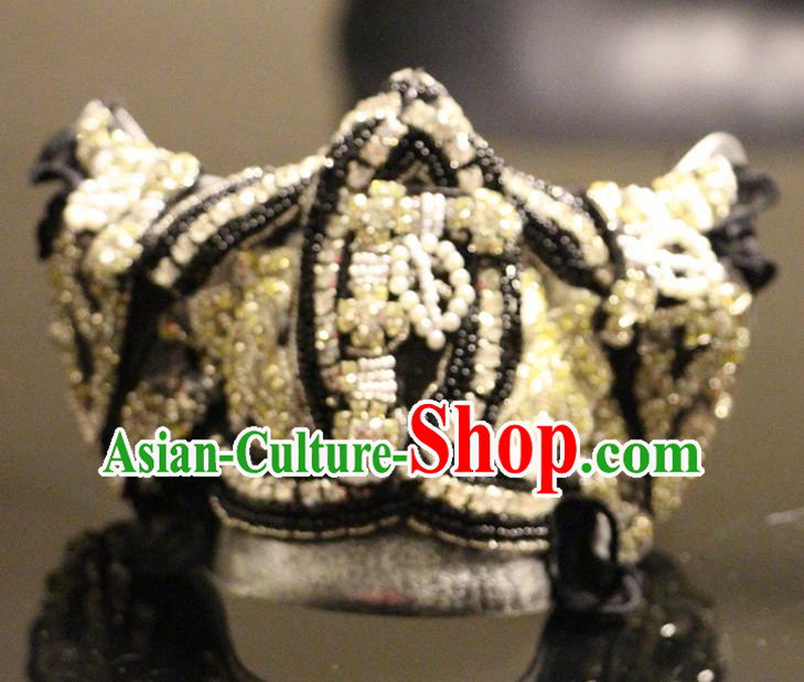 Handmade Costume Party Gothic Black Beads Headpiece Brazil Carnival Mask Halloween Cosplay Crystal Face Mask