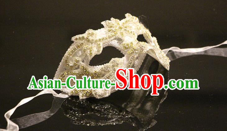 Handmade Halloween Cosplay Sequins Face Mask Costume Party Gothic Headpiece Brazil Carnival White Mask
