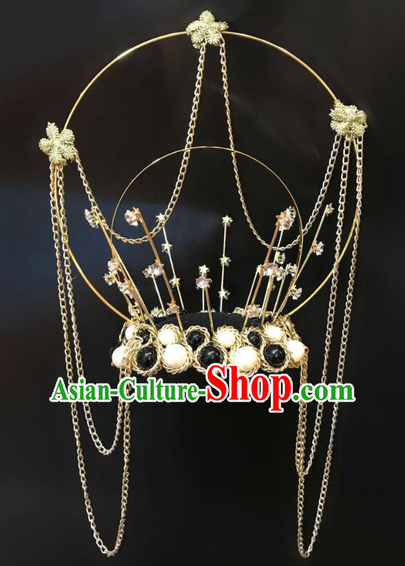 Top Carnival Parade Headdress Baroque Pearls Hair Clasp Cosplay Princess Hair Accessories Halloween Catwalks Royal Crown