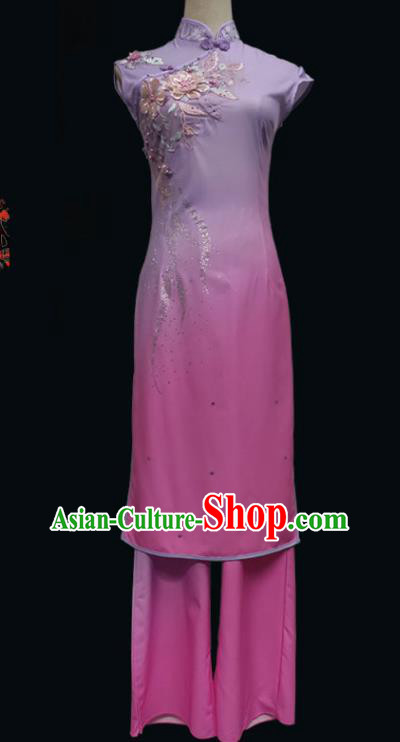 Top Chinese Woman Solo Dance Garment Costume Traditional Umbrella Dance Clothing Classical Dance Lilac Dress