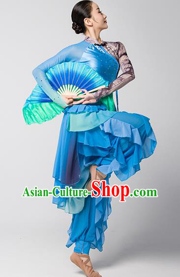 China Fan Dance Group Dance Garment Costume Folk Dance Clothing Jiaozhou Yangko Performance Blue Uniforms
