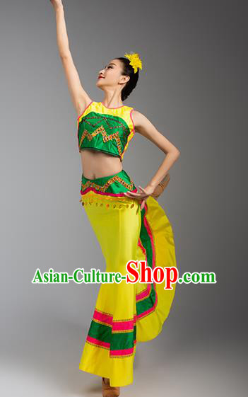 China Dai Nationality Stage Performance Clothing Yunnan Ethnic Dance Garments Minority Peacock Dance Yellow Dress
