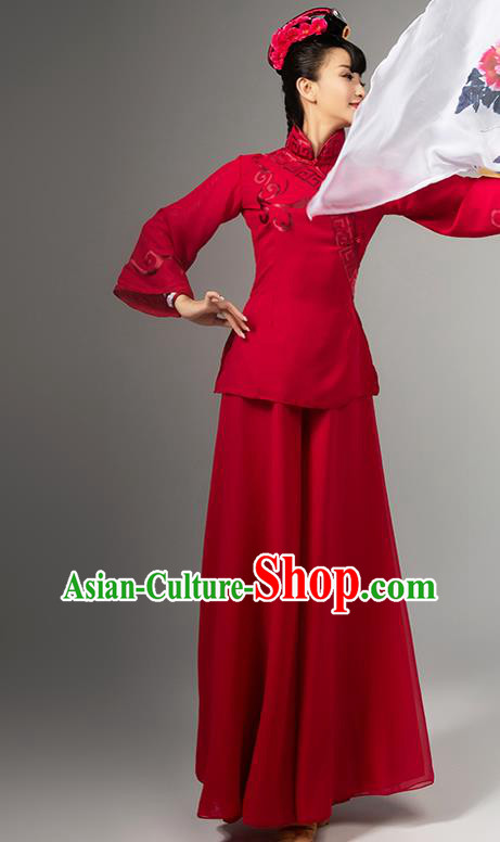 Top Chinese Traditional Fan Dance Performance Clothing Classical Dance Red Dress Woman Solo Dance Garment Costume