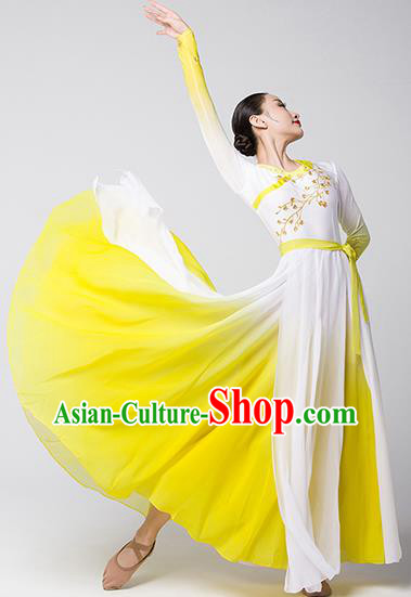 Top Chinese Woman Opening Dance Garment Costume Traditional Umbrella Dance Performance Clothing Classical Dance Yellow Dress