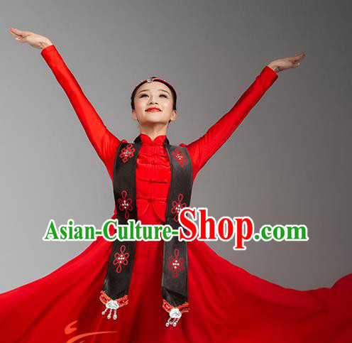 China Ethnic Female Dance Garments Mongolian Minority Folk Dance Red Dress Mongol Nationality Stage Performance Clothing