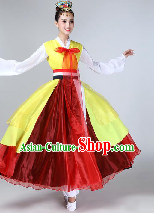 China Korea Minority Fan Dance Dress Ethnic Female Dance Garments Korean Nationality Stage Performance Clothing