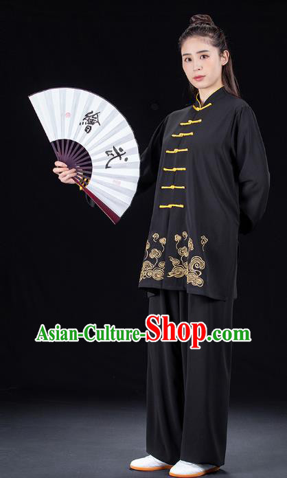 Chinese Woman Tai Chi Performance Clothing Tai Ji Kung Fu Garment Costumes Martial Arts Competition Black Outfits