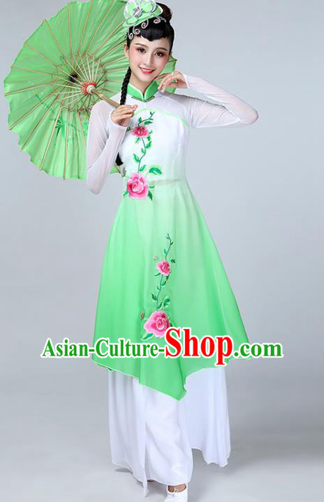 Top Chinese Classical Dance Green Dress Woman Umbrella Dance Garment Costume Traditional Fan Dance Performance Clothing