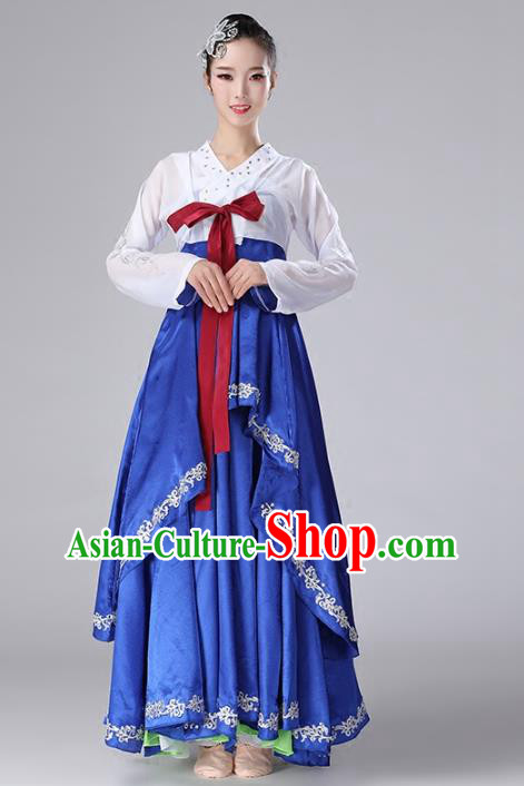 China Korea Nationality Stage Performance Clothing Korean Minority Folk Dance Royalblue Dress Ethnic Female Drum Dance Garments