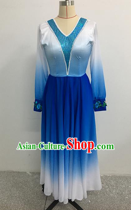 China Yunnan Minority Dance Blue Dress Ethnic Female Peacock Dance Garments Dai Nationality Stage Performance Clothing