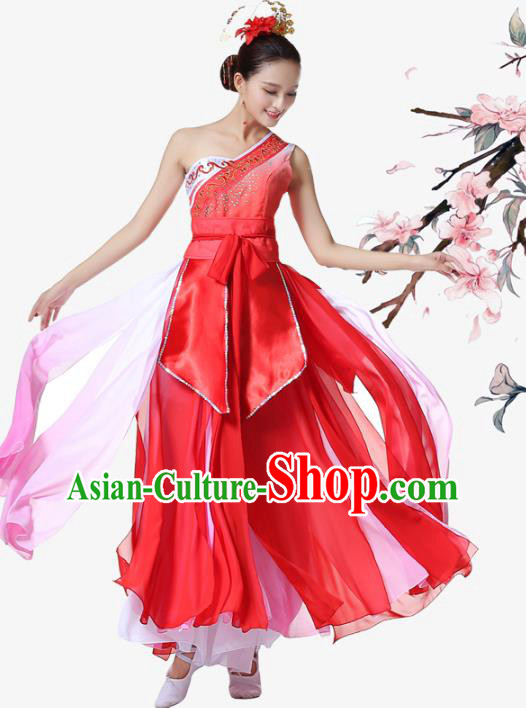 Top Chinese Traditional Umbrella Dance Red Dress Woman Stage Performance Clothing Classical Dance Solo Dance Garment Costume