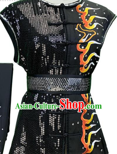 Top Chinese Kung Fu Garment Costume Traditional Martial Arts Competition Clothing Wushu Southern Boxing Performance Embroidered Tiger Black Outfits