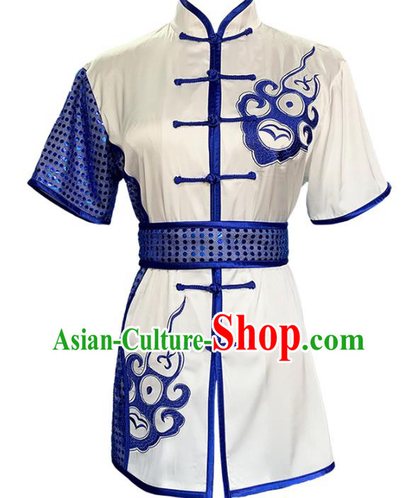 Top Chinese Martial Arts Competition Clothing Southern Boxing Performance White Outfits Wushu Kung Fu Garment Costumes