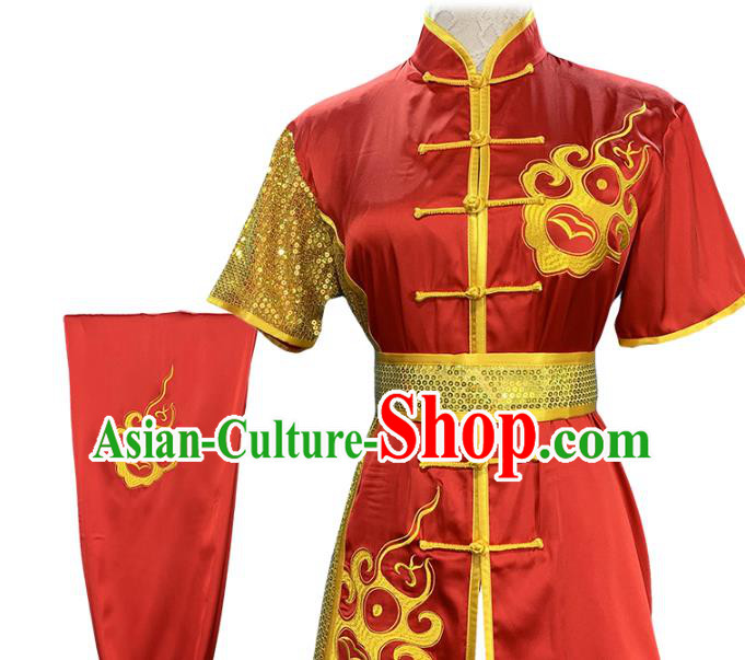 Top Chinese Wushu Kung Fu Garment Costumes Martial Arts Competition Clothing Southern Boxing Performance Red Outfits