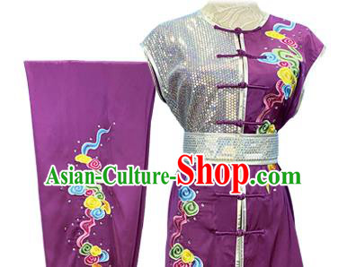 Top Chinese Kung Fu Garment Costumes Martial Arts Wushu Competition Clothing Southern Boxing Performance Purple Outfits
