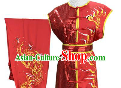 Top Chinese Southern Boxing Performance Red Sleeveless Outfits Kung Fu Competition Garment Costumes Martial Arts Wushu Clothing