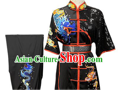 Top Chinese Martial Arts Wushu Performance Clothing Southern Boxing Embroidered Dragon Outfits Kung Fu Competition Black Garment Costumes