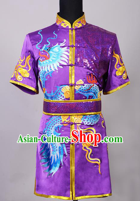 Top China Kung Fu Embroidered Apparels Cudgel Play Performance Garment Costumes Southern Boxing Purple Uniforms Martial Arts Competition Clothing