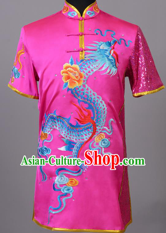 Top China Southern Boxing Performance Rosy Uniforms Martial Arts Competition Clothing Kung Fu Embroidered Apparels Cudgel Play Garment Costumes
