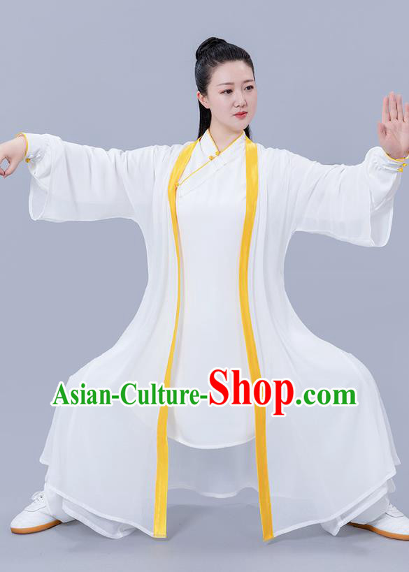 Chinese Woman Tai Ji Competition Garments Martial Arts Three Pieces White Outfits Tai Chi Performance Clothing