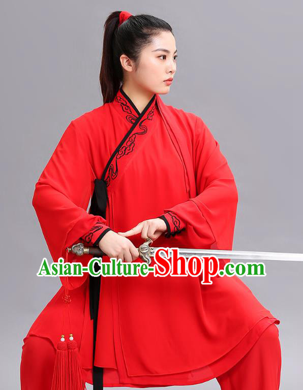 Chinese Tai Chi Kung Fu Competition Clothing Martial Arts Performance Garments Tai Ji Chuan Embroidered Red Outfits