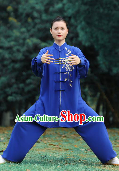 Chinese Martial Arts Kungfu Competition Garments Tai Ji Chuan Printing Royalblue Outfits Tai Chi Performance Clothing