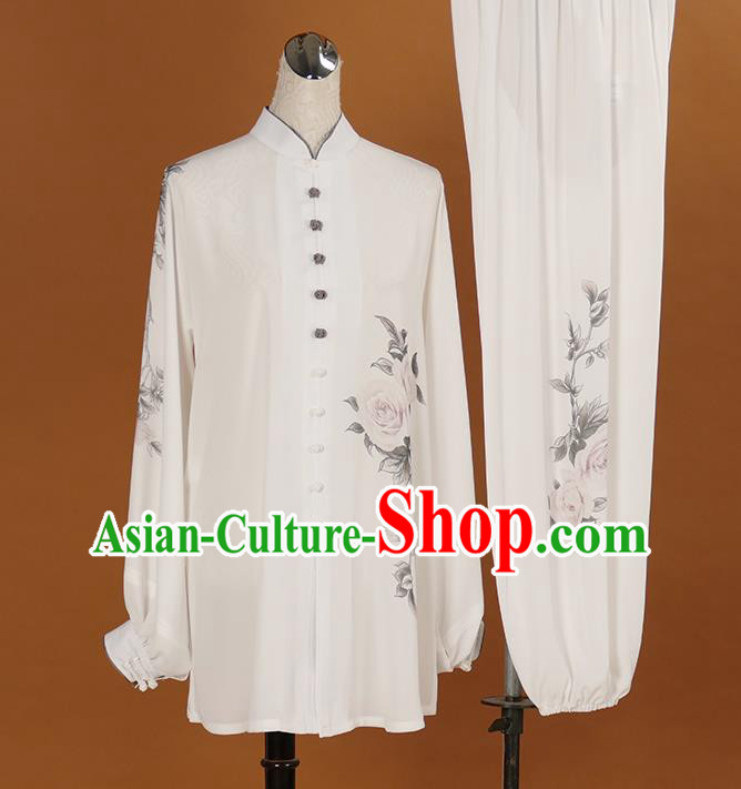 Chinese Martial Arts Competition Printing Rose Outfits Kung Fu Tai Ji Training Clothing Tai Chi Performance Suits