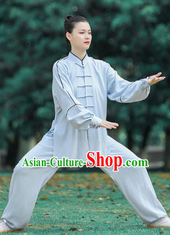 Chinese Tai Ji Chuan Blue Long Sleeve Outfits Tai Chi Group Competition Clothing Martial Arts Kungfu Performance Suits