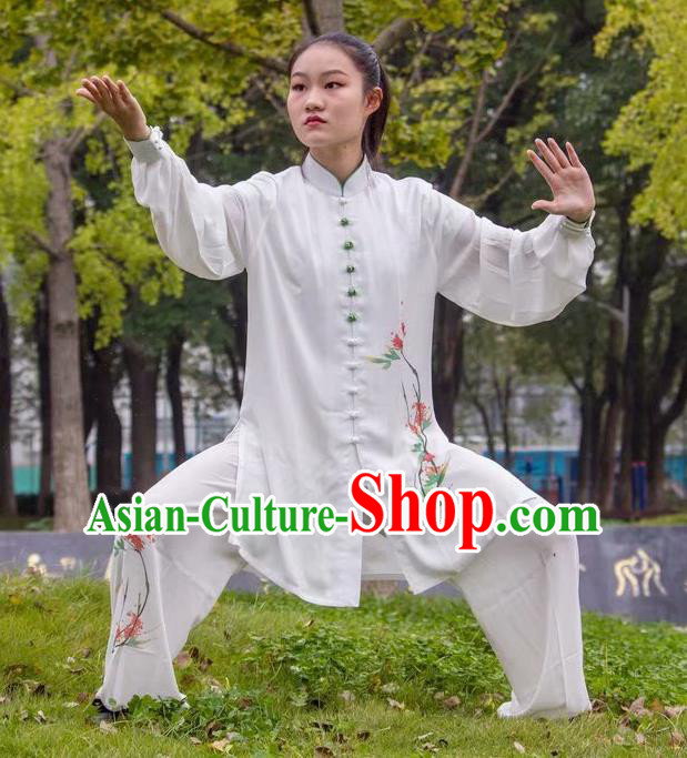 Chinese Kung Fu Wushu Competition Clothing Tai Chi Performance Suits Martial Arts Embroidered White Outfits