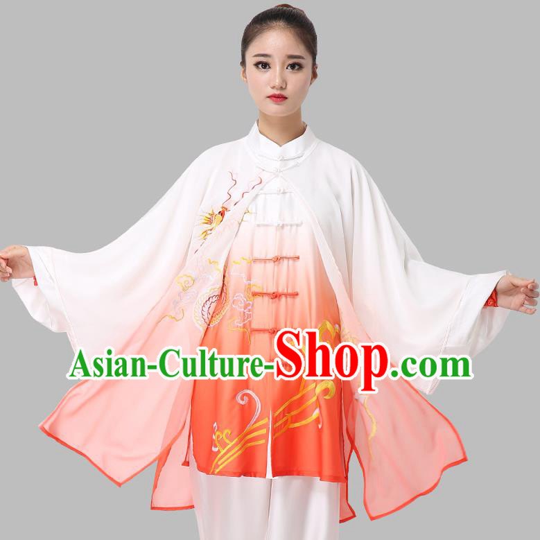 Chinese Tai Chi Clothing Martial Arts Garment Kung Fu Competition Embroidered Gradient Red Suits Tai Ji Performance Outfits