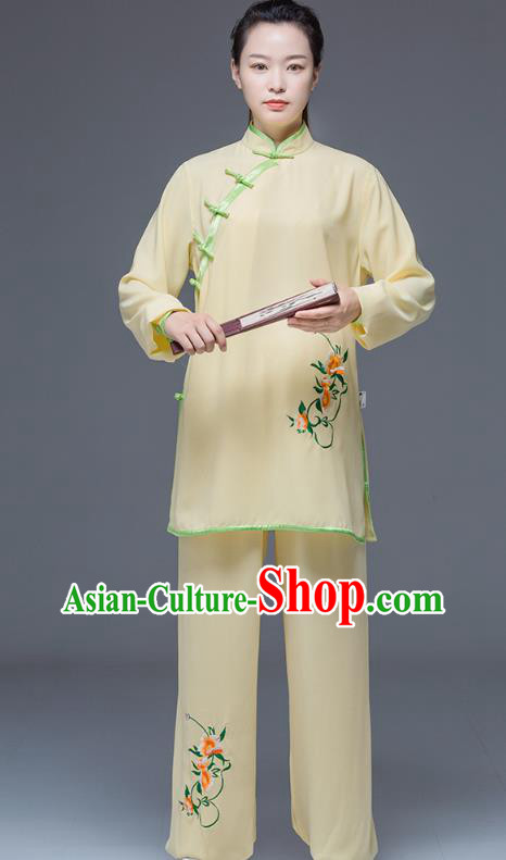 Chinese Martial Arts Performance Garment Kung Fu Competition Suits Wing Chun Embroidered Yellow Outfits Tai Chi Clothing