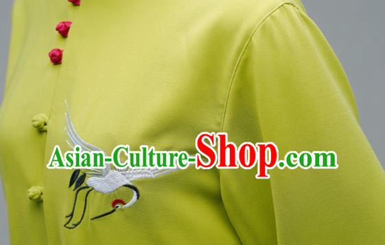 Chinese Tai Chi Clothing Martial Arts Performance Garment Kung Fu Competition Suits Embroidered Crane Green Outfits