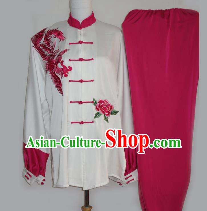 Chinese Martial Arts Embroidered Phoenix Rosy Outfits Tai Chi Garment Costume Kung Fu Tai Ji Competition Suits