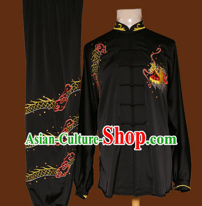 China Nanquan Boxing Training Embroidered Dragon Suits Kung Fu Competition Uniforms Tai Chi Garment Costumes