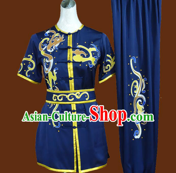 China Kung Fu Nanquan Uniforms Martial Arts Performance Garment Costumes Wu Shu Embroidered Navy Suits