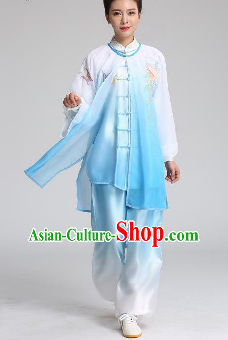 China Martial Arts Tai Ji Competition Suits Tai Chi Training Embroidered Clothing Kung Fu Performance Blue Outfits
