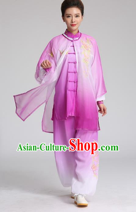 China Kung Fu Performance Purple Outfits Martial Arts Tai Ji Competition Suits Tai Chi Training Embroidered Clothing