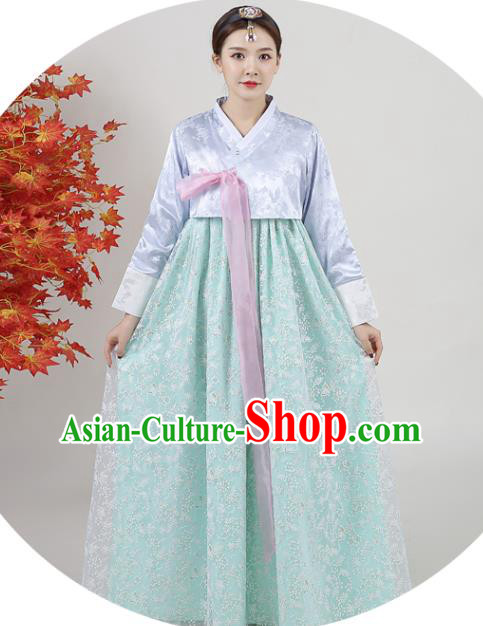 Korean Court Hanbok Blue Blouse and Green Dress Classical Dance Outfits Traditional Wedding Dress Asian Korea Ancient Bride Garment Costumes