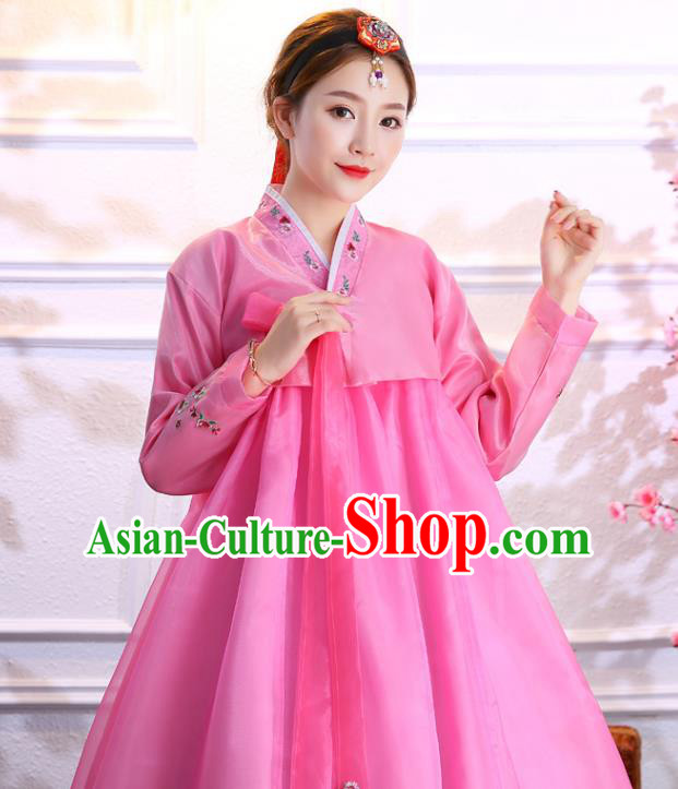 Korea Ancient Princess Clothing Traditional Hanbok Embroidered Pink Blouse and Dress Asian Korean Court Uniforms