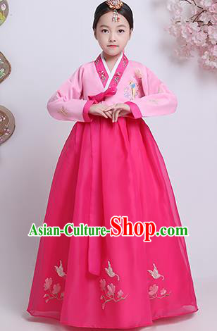 Asian Korea Traditional Girl Hanbok Clothing Korean Court Princess Garment Costumes Children Embroidered Pink Blouse and Rosy Dress