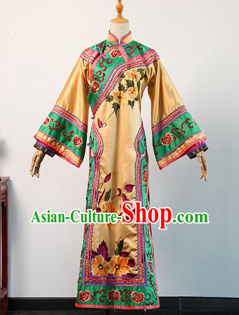 China Traditional Qing Dynasty Empress Garment Drama Empresses in the Palace Yellow Dress Ancient Court Manchu Female Clothing