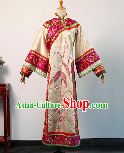China Ancient Court Manchu Female Clothing Traditional Qing Dynasty Imperial Consort Garment Drama Empresses in the Palace An Lingrong Beige Dress
