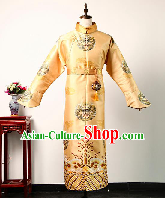 Chinese Story of Yanxi Palace Monarch Qianlong Golden Imperial Robe Qing Dynasty Prince Casual Costume Ancient Emperor Clothing