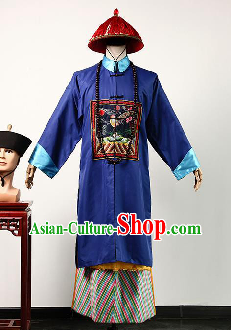 Chinese TV Empresses in the Palace Wen Shichu Blue Robe Qing Dynasty Imperial Physician Clothing Ancient Official Uniform