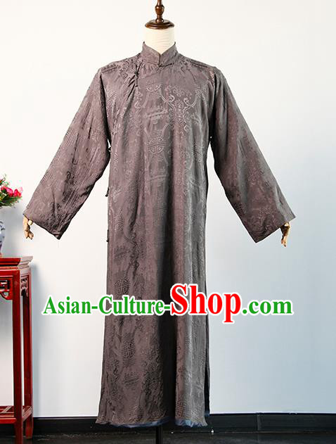 Chinese Qing Dynasty Landlord Clothing Ancient Shopkeeper Uniform Drama Teahouse Brown Robe